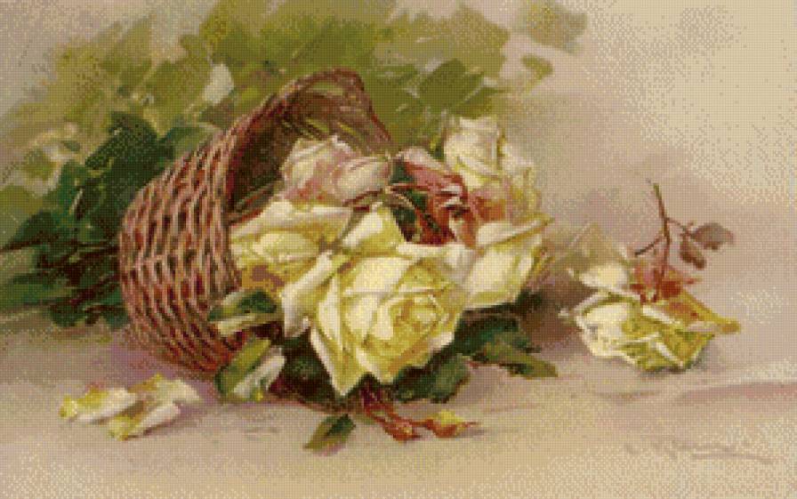 розы в корзине - корзина, цветы, рисунок, открытка, роза - предпросмотр