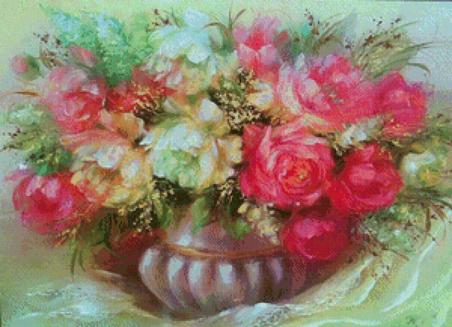 нежные пионы - букет, цветы, ваза, натюрморт, нежность, живопись, пионы - предпросмотр