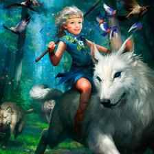 Схема вышивки «девочка на белом волке»
