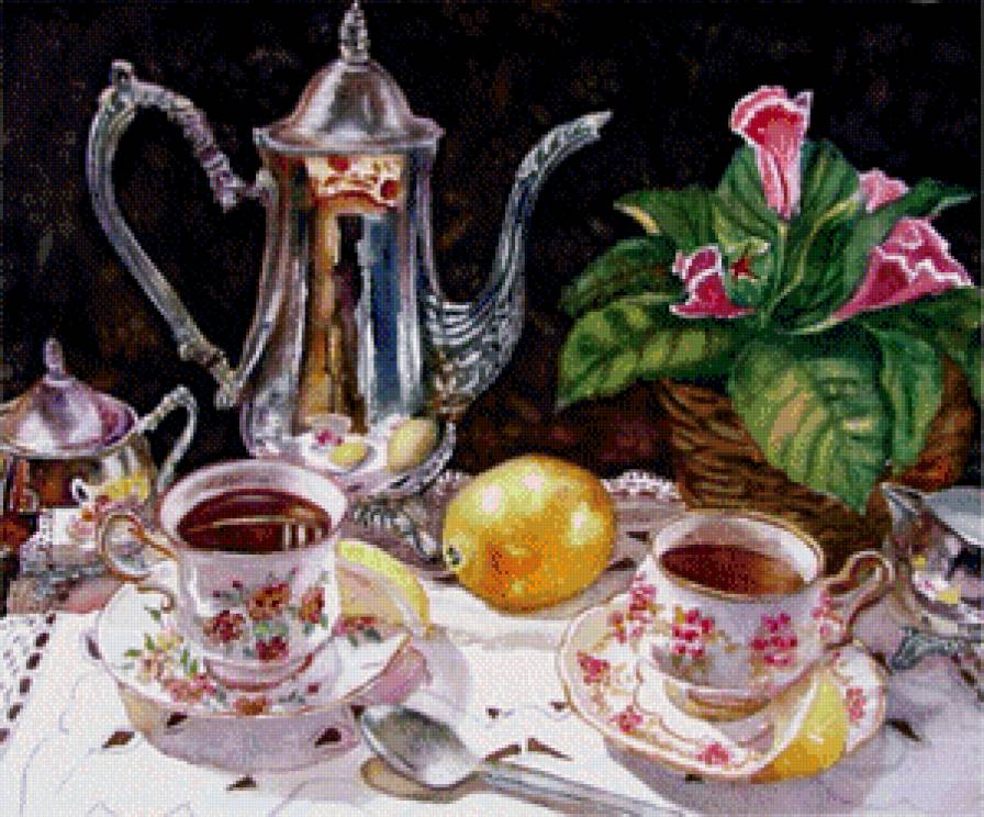Утренний чай - натюрморт, чай, цветы - предпросмотр