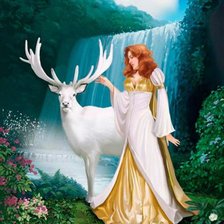 Оригинал схемы вышивки «принцесса и белый олень» (№641667)