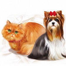 Оригинал схемы вышивки «кот и собака» (№641681)