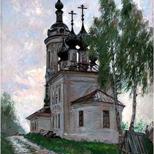 Оригинал схемы вышивки «деревенская церковь» (№642039)