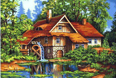 Мельница в лесу - озеро, лес, мельница, дом, пруд - оригинал