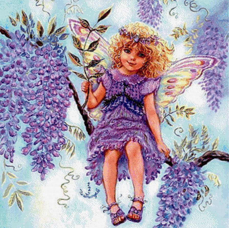Ангелок - девочка, цветы, ангел, глициния - предпросмотр