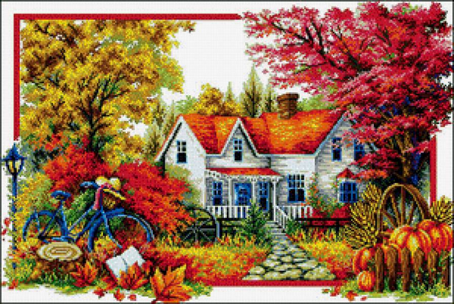 Дачный домик - осень, дача, домик, пейзаж - предпросмотр