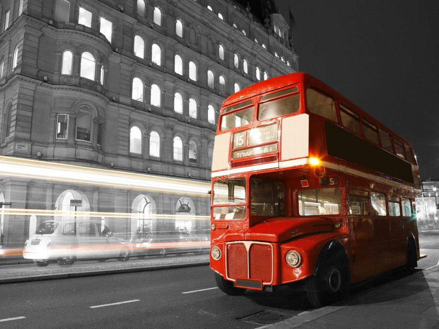Лондон - автобус, улица, размытие, лондон, огни, ночь, англия - оригинал