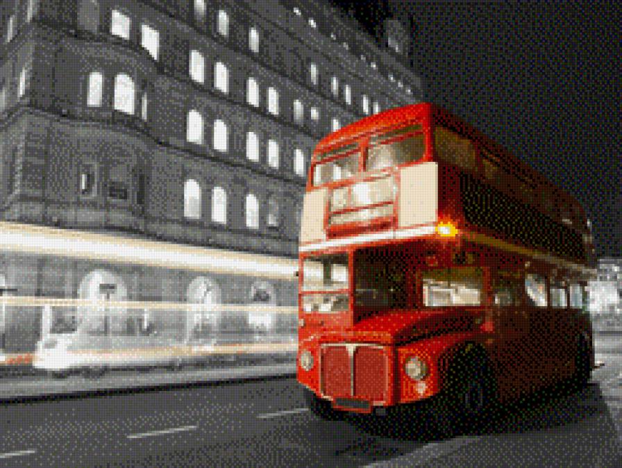 Лондон - ночь, англия, лондон, размытие, улица, автобус, огни - предпросмотр
