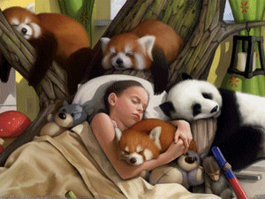 №644624 - животные, девочка, панда, сон, сказка, игрушки, дети - предпросмотр