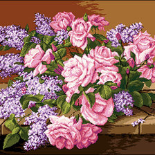 Оригинал схемы вышивки «Сирень и розы» (№645129)