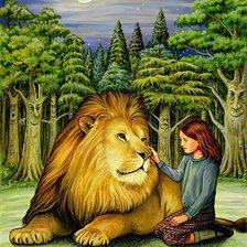Оригинал схемы вышивки «девочка и лев» (№646160)