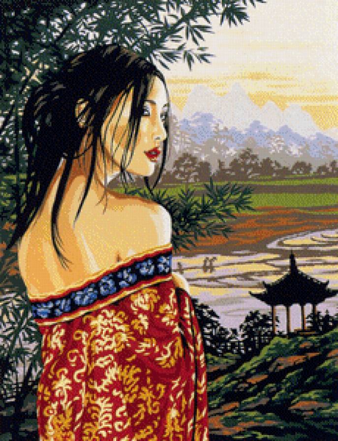 Красота Азии - красавица, девушка, азия, япония, пейзаж, восток - предпросмотр