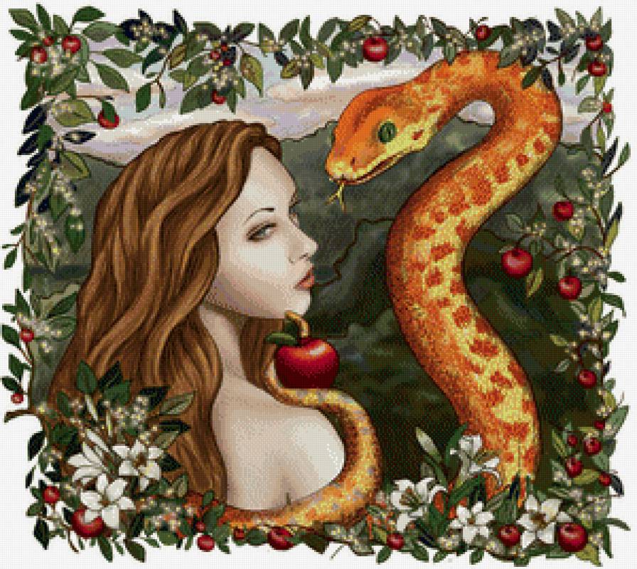 Яблоко раздора - змея, ева, красавица, девушка, фэнтези - предпросмотр