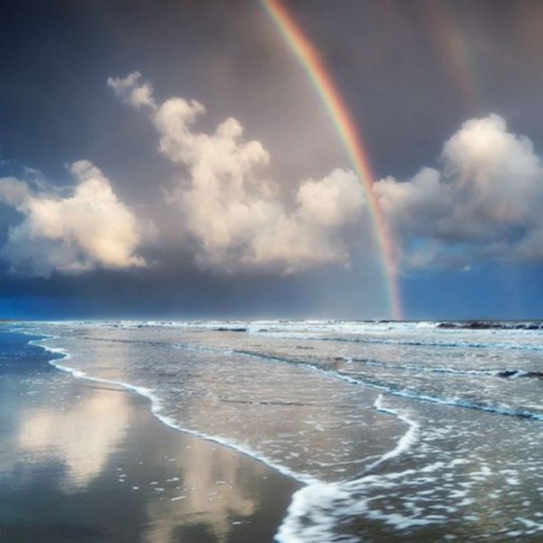 радуга на море - радуга, горизонт, волна, море, облака - оригинал