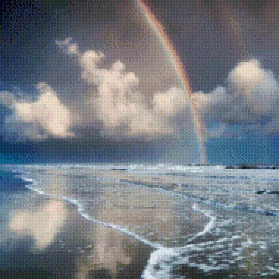 радуга на море - море, облака, радуга, волна, горизонт - предпросмотр