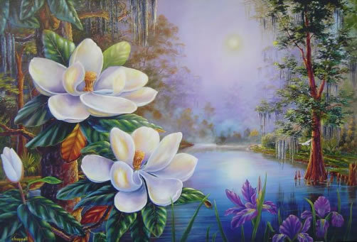 пейзаж  и цветы - картина живопись - оригинал