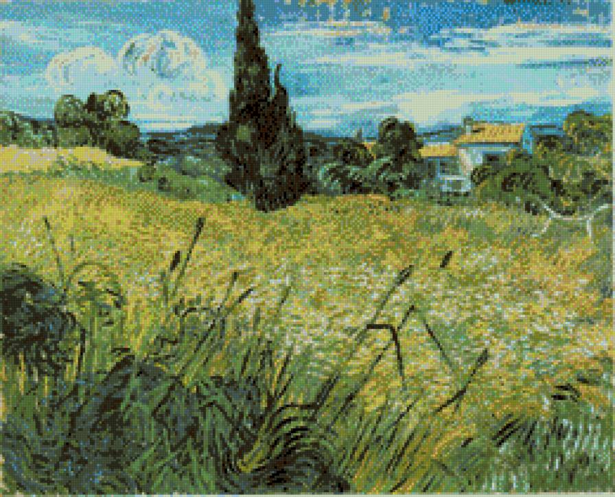 Ван Гог  Зеленое пшеничное поле с кипарасими - пшеничное поле .ван гог - предпросмотр