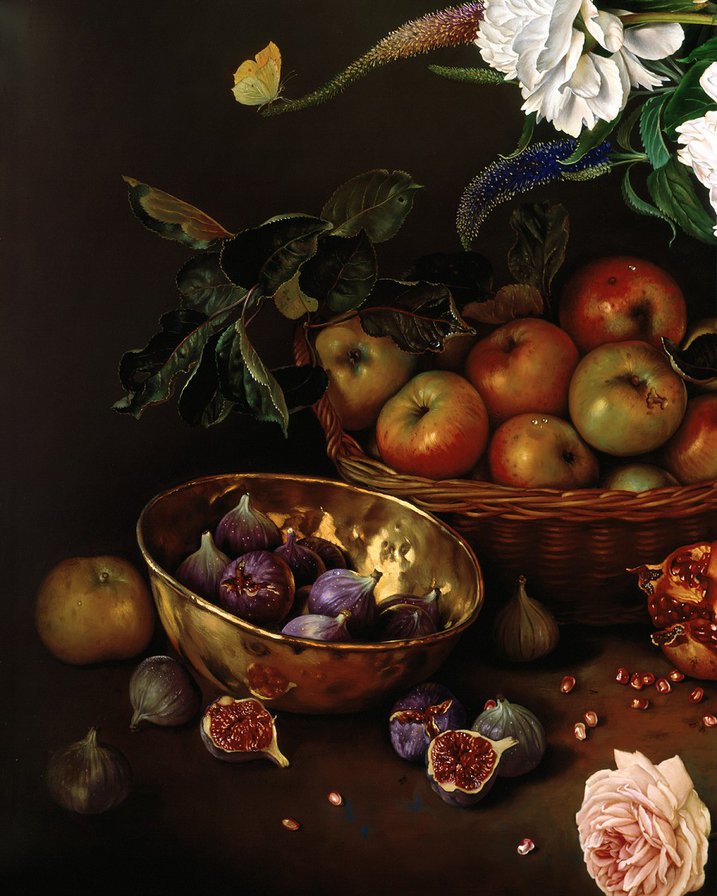 натюрморт с яблоками и инжиром - натюрморт, живопись, фрукты, кухня, яблоки, корзина, инжир - оригинал
