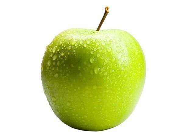 зелёное яблоко в росе - еда, капли, яблоки, кухня, роса, фрукты - оригинал