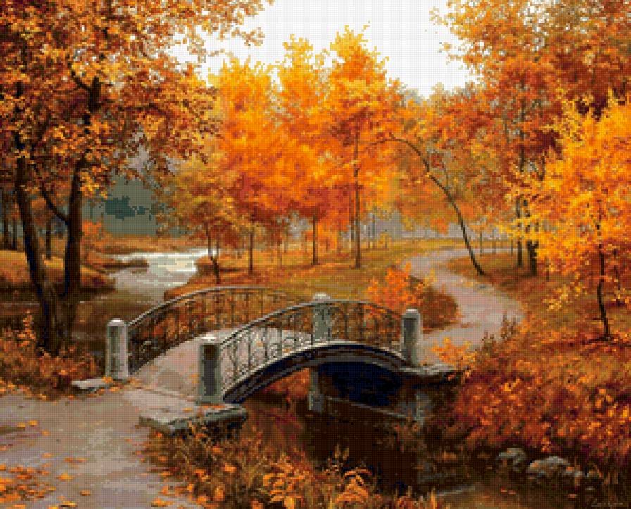 осень - река, природа, лес, осень, пейзаж, картина - предпросмотр