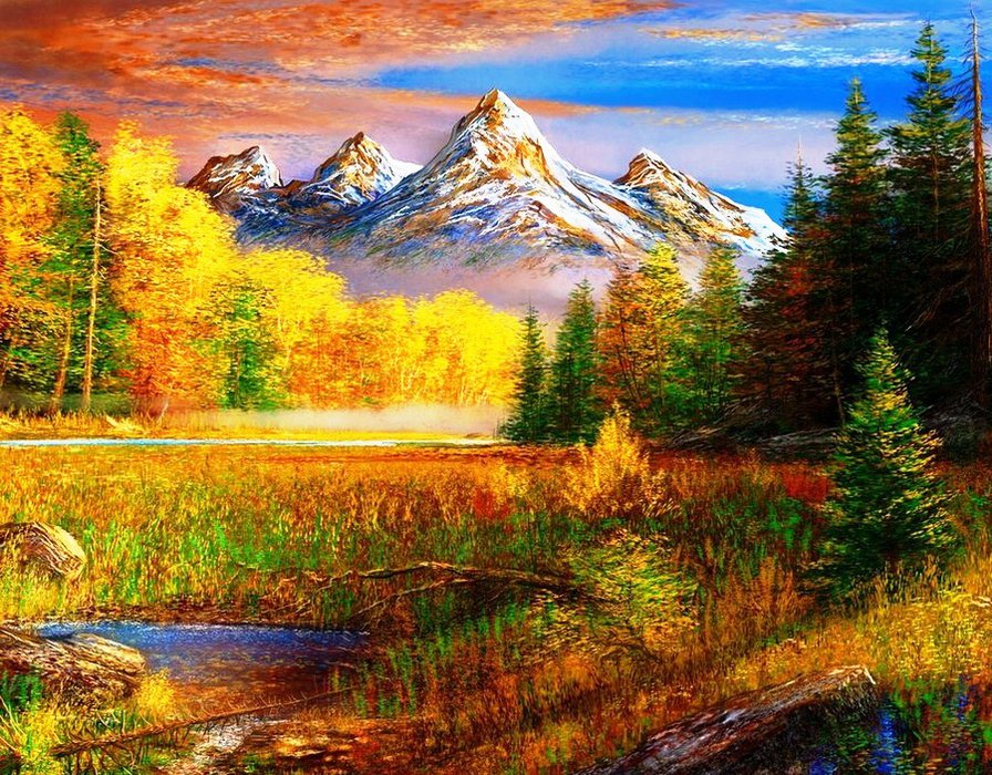 осень в горах - горы, озеро, природа, пейзаж, лес, осень - оригинал