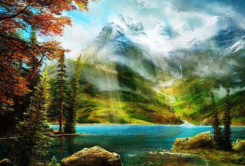 осень в горах - осень, горы, озеро, пейзаж, лес, природа - оригинал
