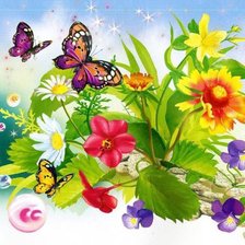Оригинал схемы вышивки «Бабочки в цветах» (№652400)