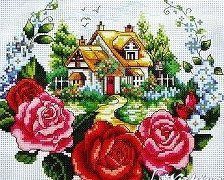 Схема вышивки «домик в розах»