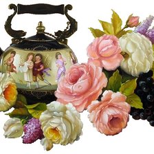 Схема вышивки «чайник с розами»