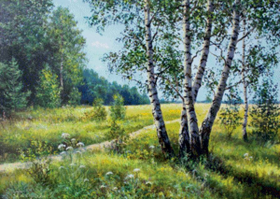 русские берёзы - лес, жара, лето, поле, живопись, пейзаж, природа, береза - предпросмотр