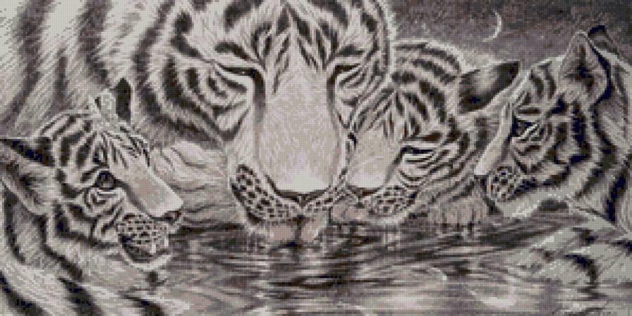 Картина Кентаро Нишино - семейство, тигры, животные - предпросмотр
