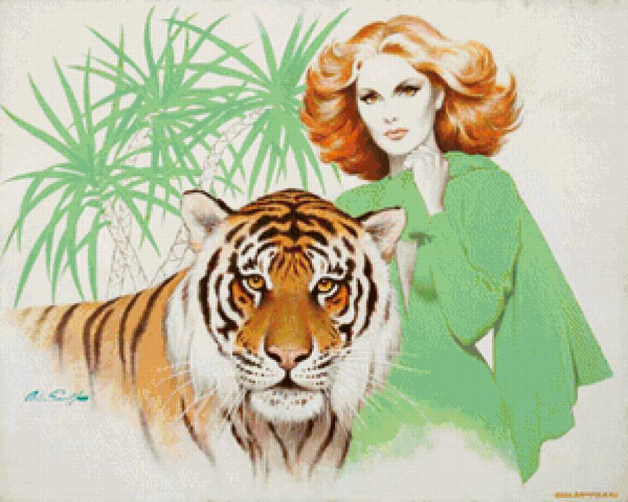 Девушка с тигром - девушка, люди - предпросмотр