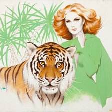 Оригинал схемы вышивки «Девушка с тигром» (№654899)