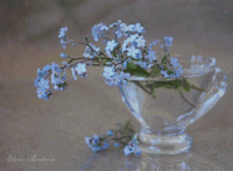 натюрморт - голубое, стекло, цветы, натюрморт - предпросмотр