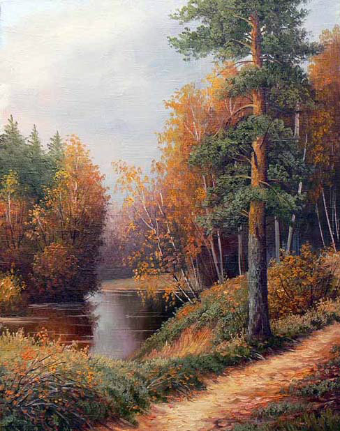 Осенний лес - осень, лес, вода, пейзаж, сосны - оригинал