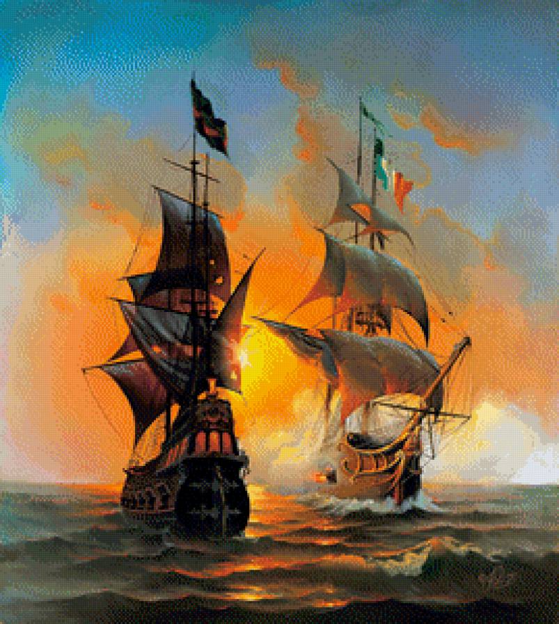 добро и зло (корабли) - океан, корабль, море, инь и янь, зло, добро, парусник, пираты - предпросмотр