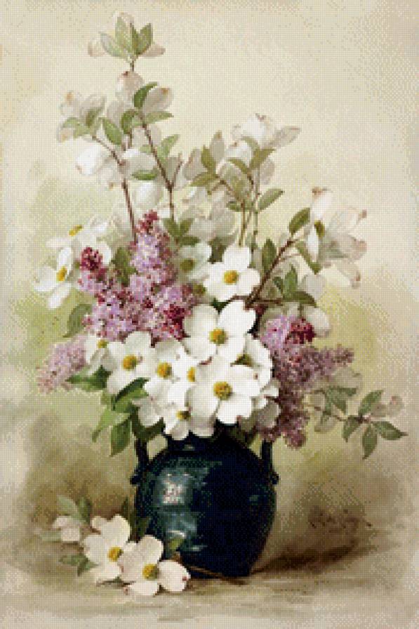 белые цветы в вазе - букет, натюрморт, живопись, ваза, цветы, картина - предпросмотр