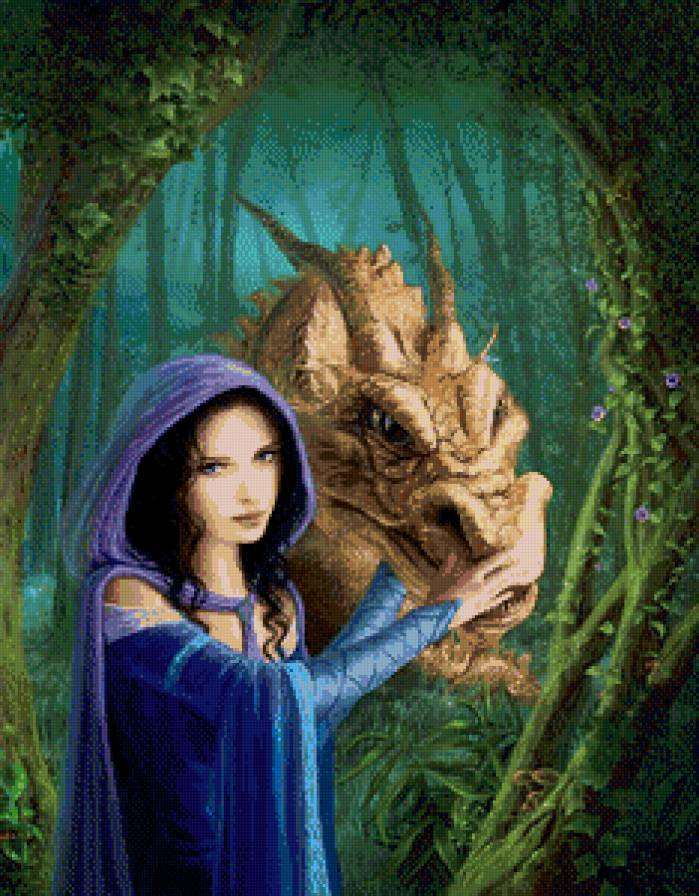 девушка и дракон - сила, лес, девушка, зима, драконы, дракон - предпросмотр