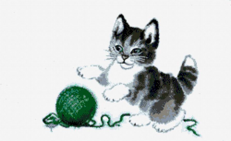 котенок и клубок - животные, детские, рисунок, клубок, игра, котенок - предпросмотр