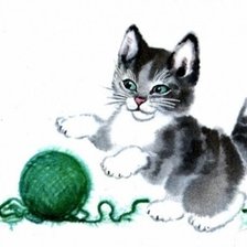 Оригинал схемы вышивки «котенок и клубок» (№659543)