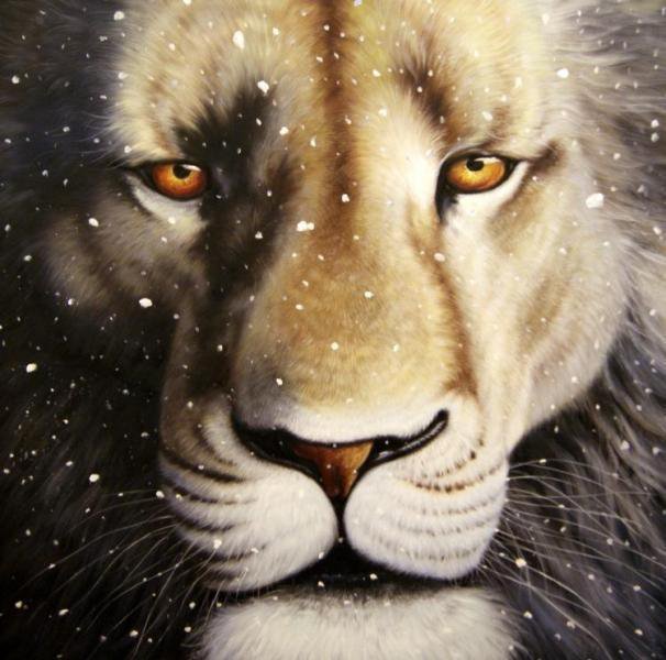 зимний лев - снег, животные, живопись, лев - оригинал