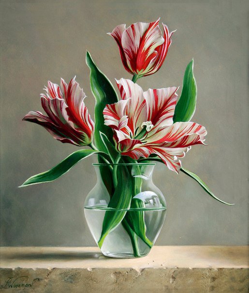Букет тюльпанов в вазе - натюрморт, тюльпаны, ваза, букт - оригинал