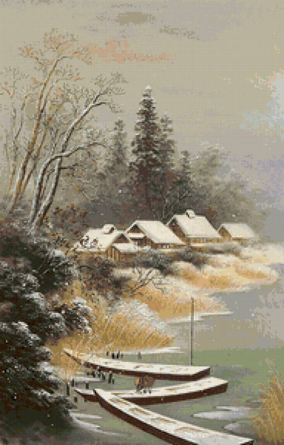 Первый снег - восточная живопись - предпросмотр