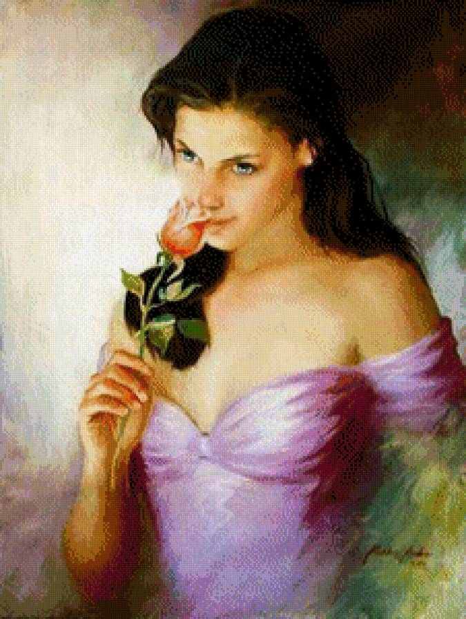Девушка с розой - девушка, роза, портрет - предпросмотр