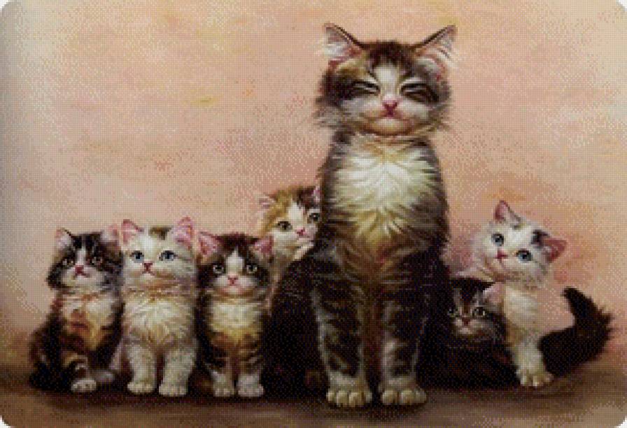 Семья кошек - малыши, животные, котята - предпросмотр