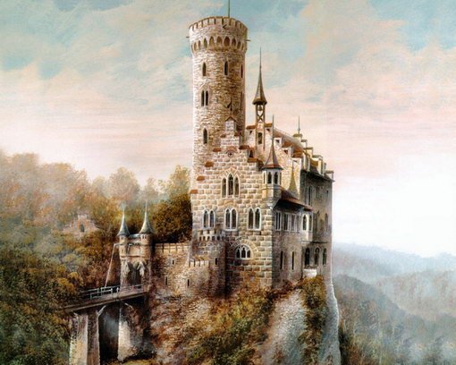средневековый замок - средневековье, замок, скалы, сказка - оригинал