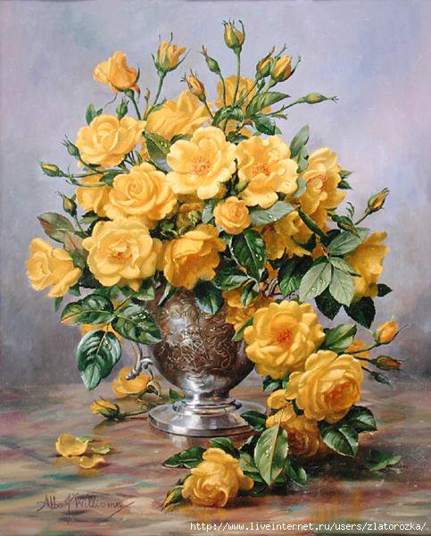 букет жёлтых роз - живопись, натюрморт, цветы, ваза, картина, букет, розы - оригинал