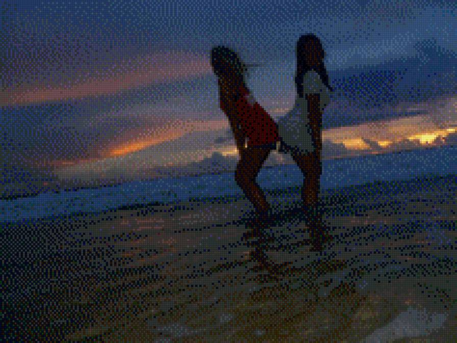 закат - закат, тайланд, девушки, море, пляж - предпросмотр
