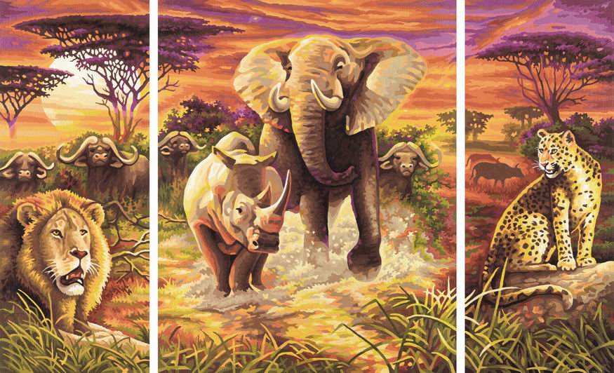 триптих Африка - африка, триптих, животные - оригинал