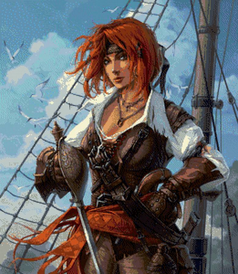 Пиратка - пиратка, корабль, чайки, море, вода, оружие, пират, девушка - предпросмотр